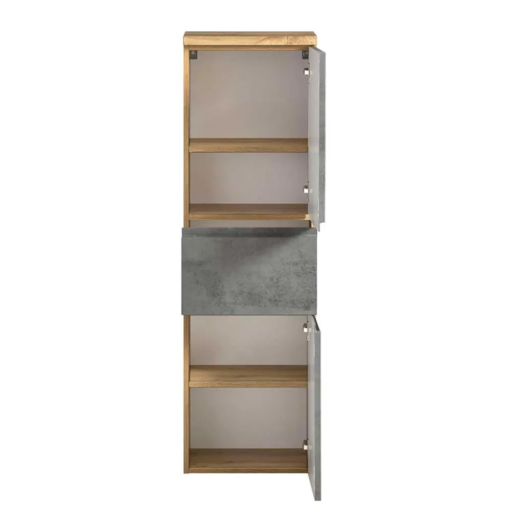 Wohnen 130x40x35 cm Midi Badschrank in Beton & Wildeiche - Mia