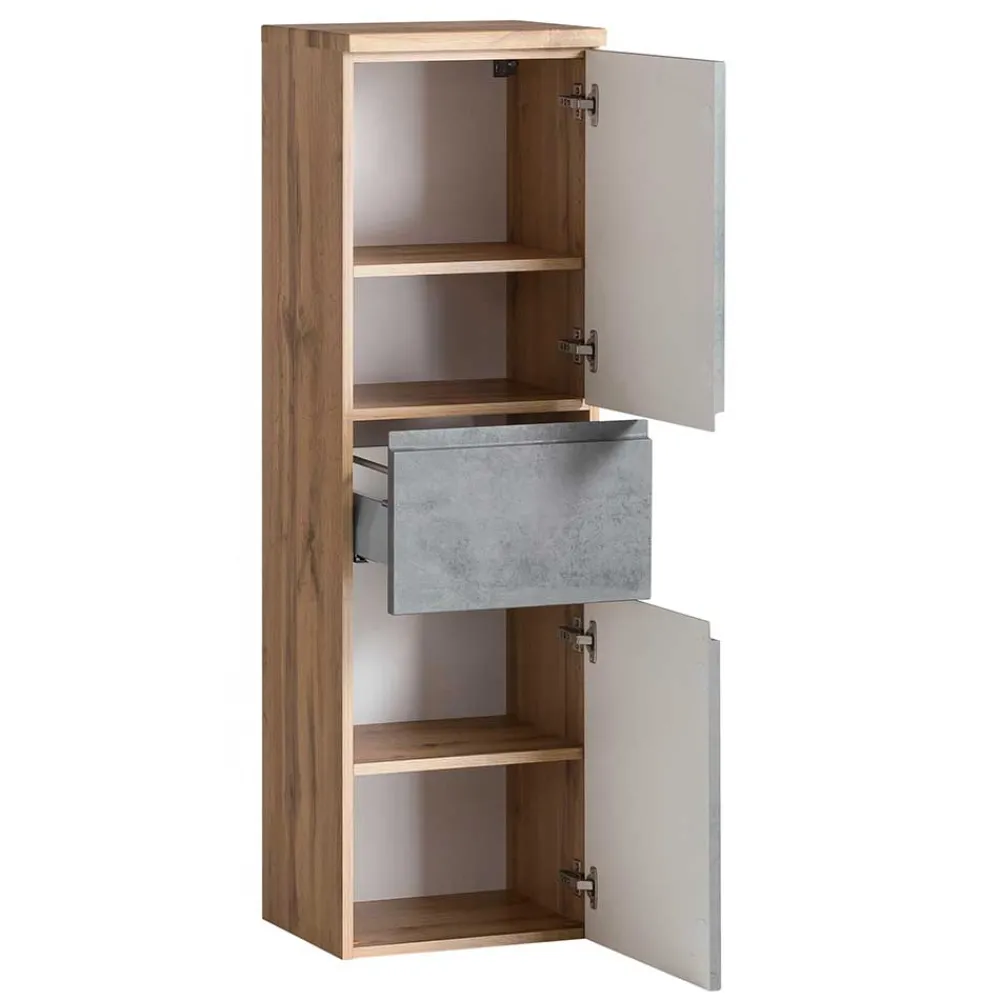 Wohnen 130x40x35 cm Midi Badschrank in Beton & Wildeiche - Mia
