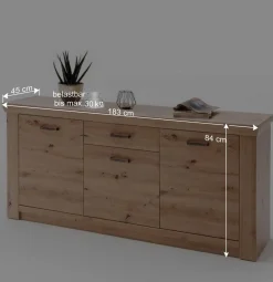Wohnen 183x84x45 cm Sideboard in Dekor Eiche - Wykina