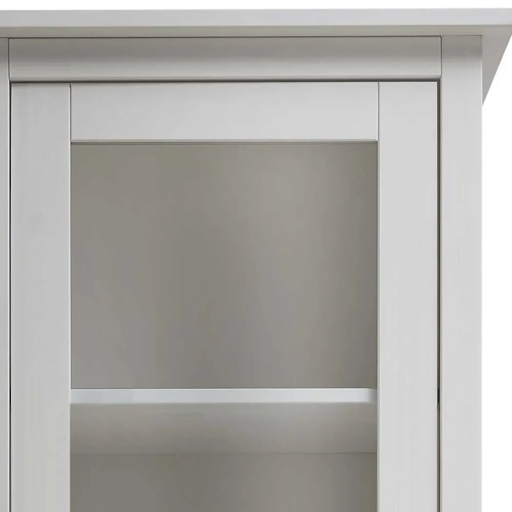 Wohnen 58x200x40 cm Skandi Vitrine in Weiß lackiert - Astinion