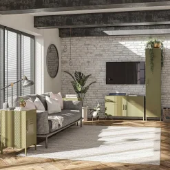 Wohnen 38x69x40 cm 1-türige Kommode in Oliv Grün - Austral