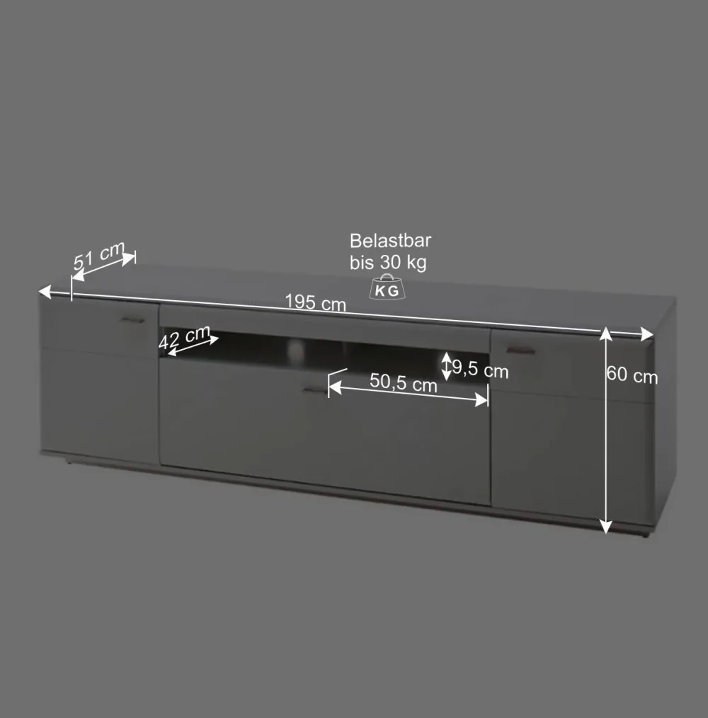 Wohnen 195x60x51 cm TV Board Unterschrank in Weiß - Hazime