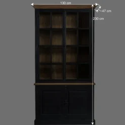 Wohnen Vitrinen|Wohnzimmer-Vitrinen*130x230x47 cm Vintage Vitrine Schrank in Schwarz - Niovan