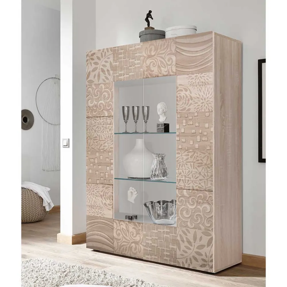 Wohnen Vitrinen|Wohnzimmer-Vitrinen*121x166x42 cm Vitrine mit Muster Print Front - Bielvas