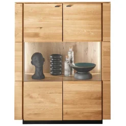Wohnen Vitrinen|Wohnzimmer-Vitrinen*99x127x42 cm Wildeiche Highboard mit Rauchglas Einsätzen - Cibao