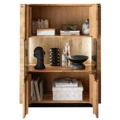 Wohnen Vitrinen|Wohnzimmer-Vitrinen*99x127x42 cm Wildeiche Highboard mit Rauchglas Einsätzen - Cibao