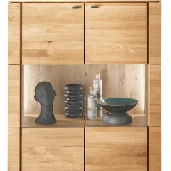 Wohnen Vitrinen|Wohnzimmer-Vitrinen*99x127x42 cm Wildeiche Highboard mit Rauchglas Einsätzen - Cibao