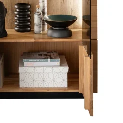 Wohnen Vitrinen|Wohnzimmer-Vitrinen*99x127x42 cm Wildeiche Highboard mit Rauchglas Einsätzen - Cibao