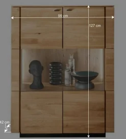 Wohnen Vitrinen|Wohnzimmer-Vitrinen*99x127x42 cm Wildeiche Highboard mit Rauchglas Einsätzen - Cibao