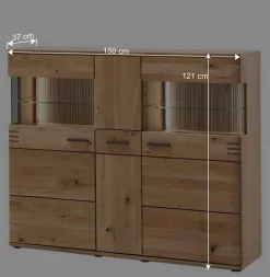 Wohnen 150x121x37 cm Wohnzimmer Schrank in Eiche Bianco - Crupean