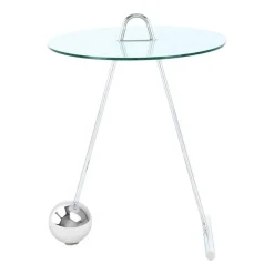 Wohnen 46x60x46 Design Glastisch in Weiß & Silber - Twinta