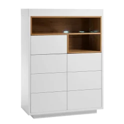 Wohnen 99x135x40 Design Highboard in Weiß & Eiche - Rucian