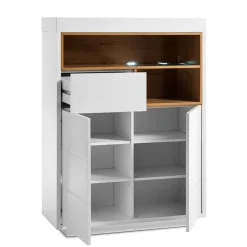 Wohnen 99x135x40 Design Highboard in Weiß & Eiche - Rucian