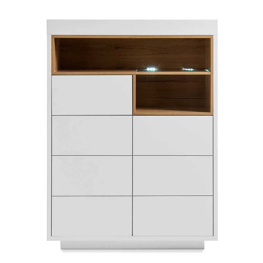 Wohnen 99x135x40 Design Highboard in Weiß & Eiche - Rucian