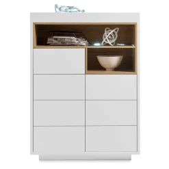 Wohnen 99x135x40 Design Highboard in Weiß & Eiche - Rucian
