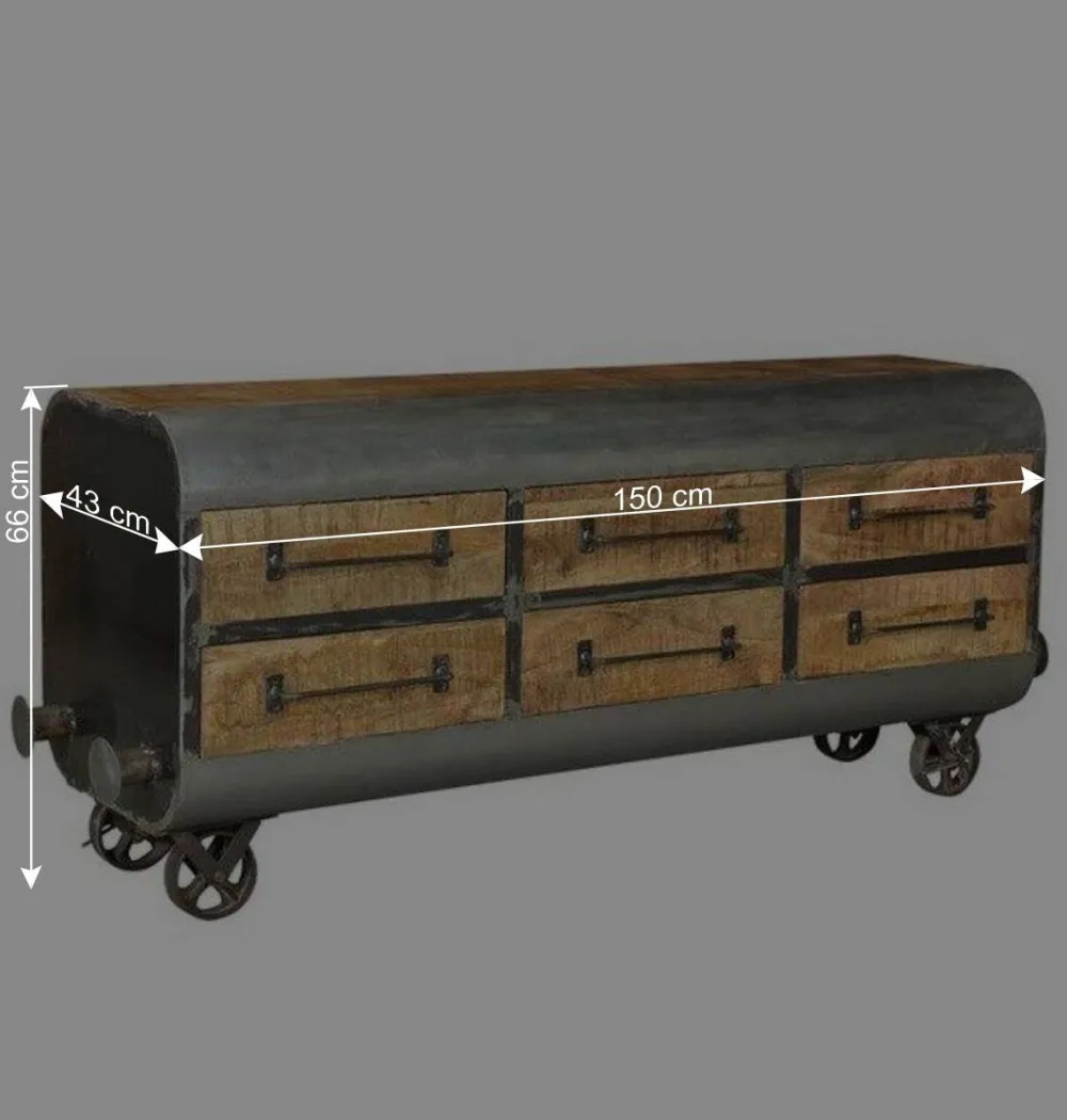 Wohnen Designermöbel*150x66x43 Design Kommode im Zugwaggon Look - Bahiro