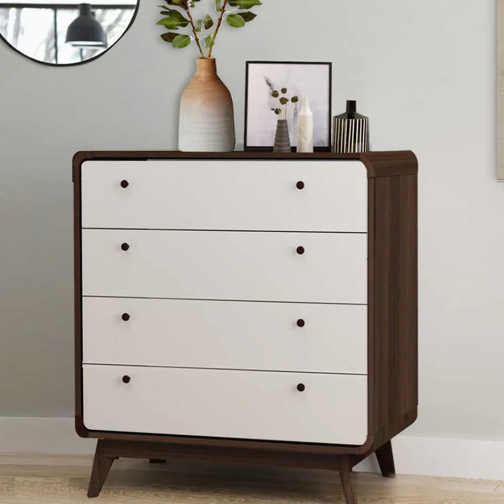 Wohnen 80x88x39 Design Kommode in Weiß & Walnuss - Devkan