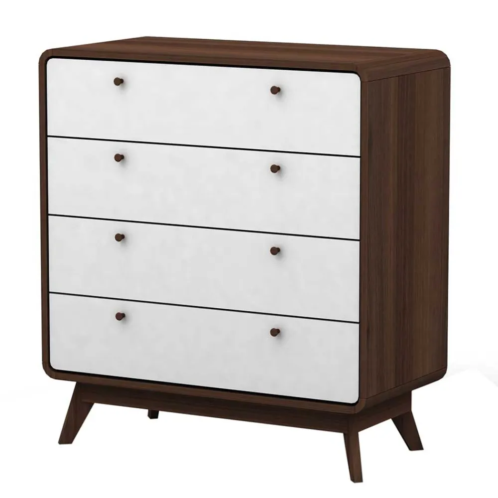 Wohnen 80x88x39 Design Kommode in Weiß & Walnuss - Devkan