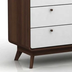 Wohnen 80x88x39 Design Kommode in Weiß & Walnuss - Devkan