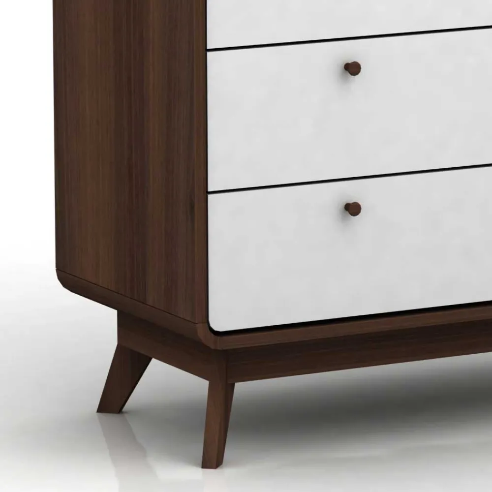 Wohnen 80x88x39 Design Kommode in Weiß & Walnuss - Devkan