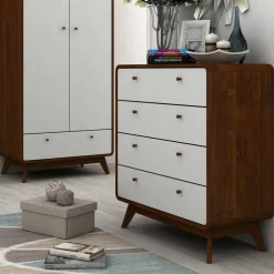 Wohnen 80x88x39 Design Kommode in Weiß & Walnuss - Devkan