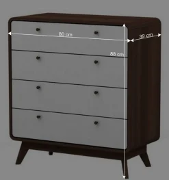 Wohnen 80x88x39 Design Kommode in Weiß & Walnuss - Devkan