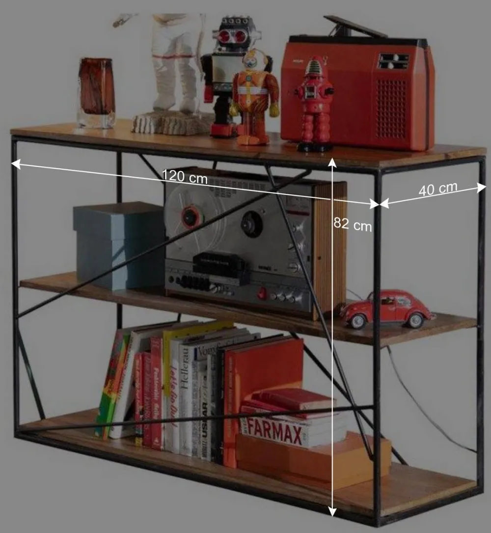 Wohnen 120x82x40 Design Regal aus Stahl & Holz - Offia