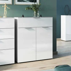 Wohnen 83x101x42 Design Vertiko in Weiß mit Glas - Soraga