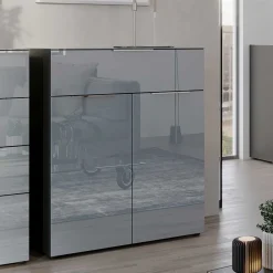 Wohnen Flurkommoden*83x102x42 Design Vertiko mit Glas Front - Ruudy