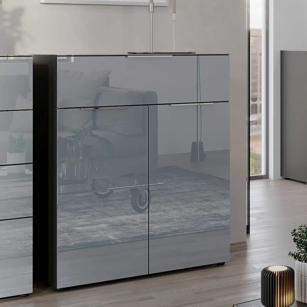 Wohnen Flurkommoden*83x102x42 Design Vertiko mit Glas Front - Ruudy