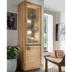 Wohnen Esszimmer-Vitrinen*65x205x40 Echtholz Vitrine aus Wildeiche - Embleys