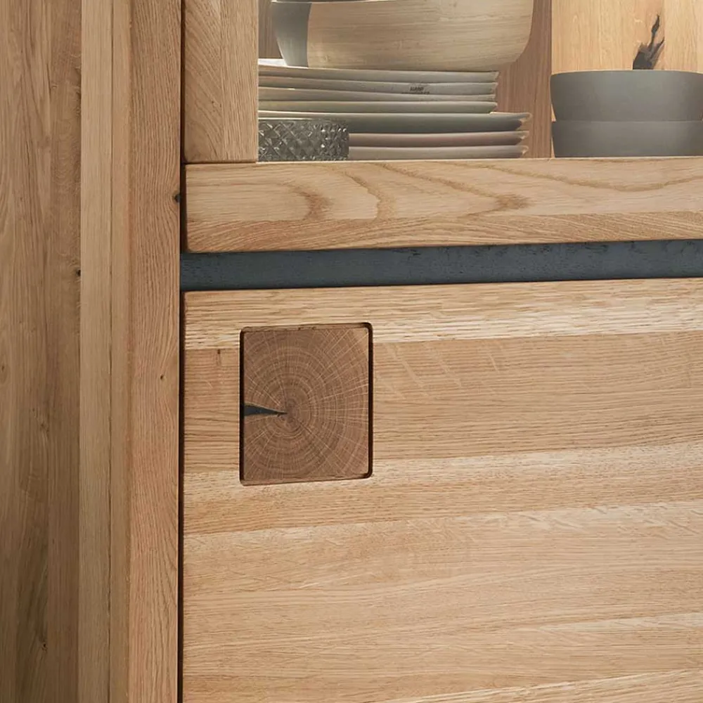 Wohnen Esszimmer-Vitrinen*65x205x40 Echtholz Vitrine aus Wildeiche - Embleys