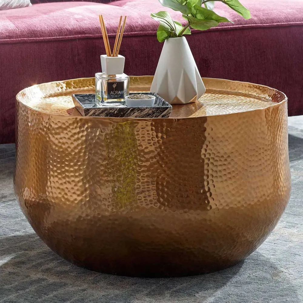 Wohnen Designermöbel*60x35x60 Fassförmiger Couchtisch in Gold - Aspect