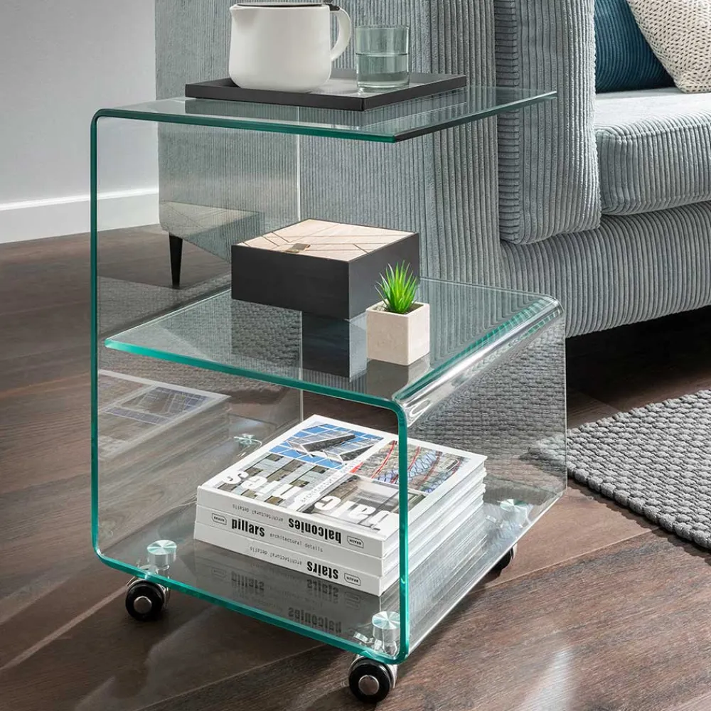 Wohnen Telefontische*40x60x40 Glastisch auf Rollen modern - Heuser