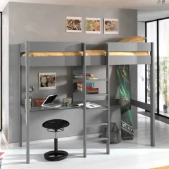 Kinder Wohnen 105x175x208 Graues Hochbett mit Schreibtisch - Wevera