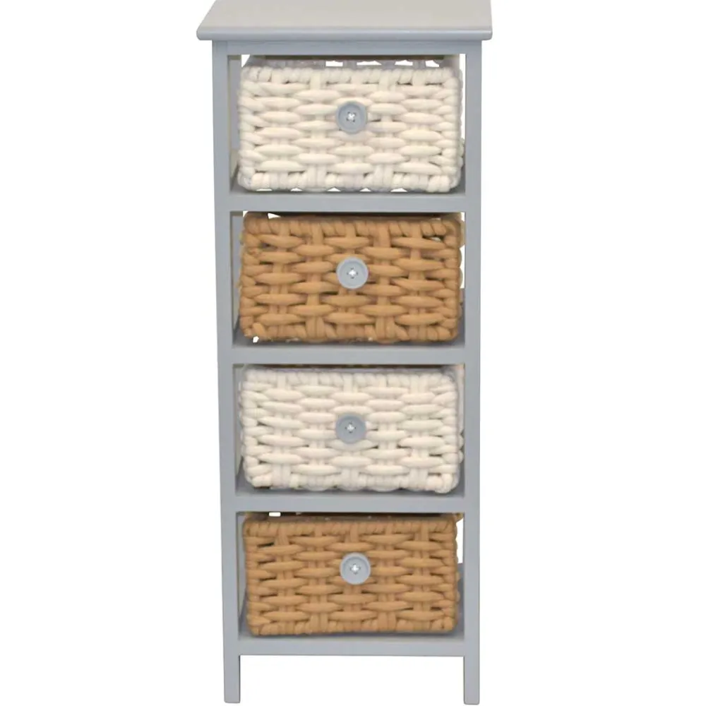 Wohnen Rattanmöbel|Badregale*30x73x25 Graues Regal mit vier Körben - Donnira