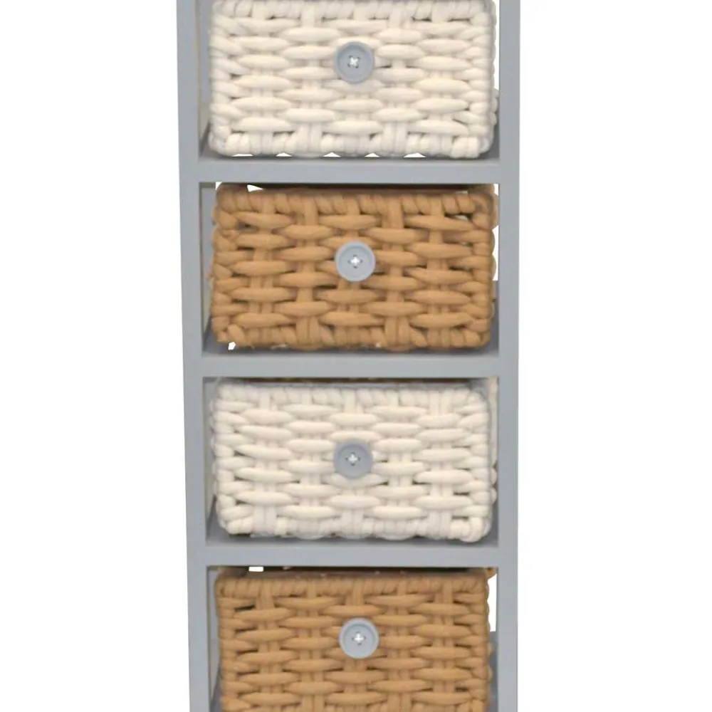 Wohnen Rattanmöbel|Badregale*30x73x25 Graues Regal mit vier Körben - Donnira