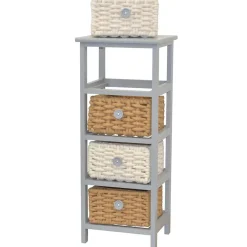 Wohnen Rattanmöbel|Badregale*30x73x25 Graues Regal mit vier Körben - Donnira