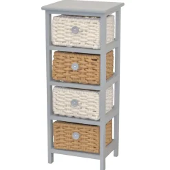 Wohnen Rattanmöbel|Badregale*30x73x25 Graues Regal mit vier Körben - Donnira