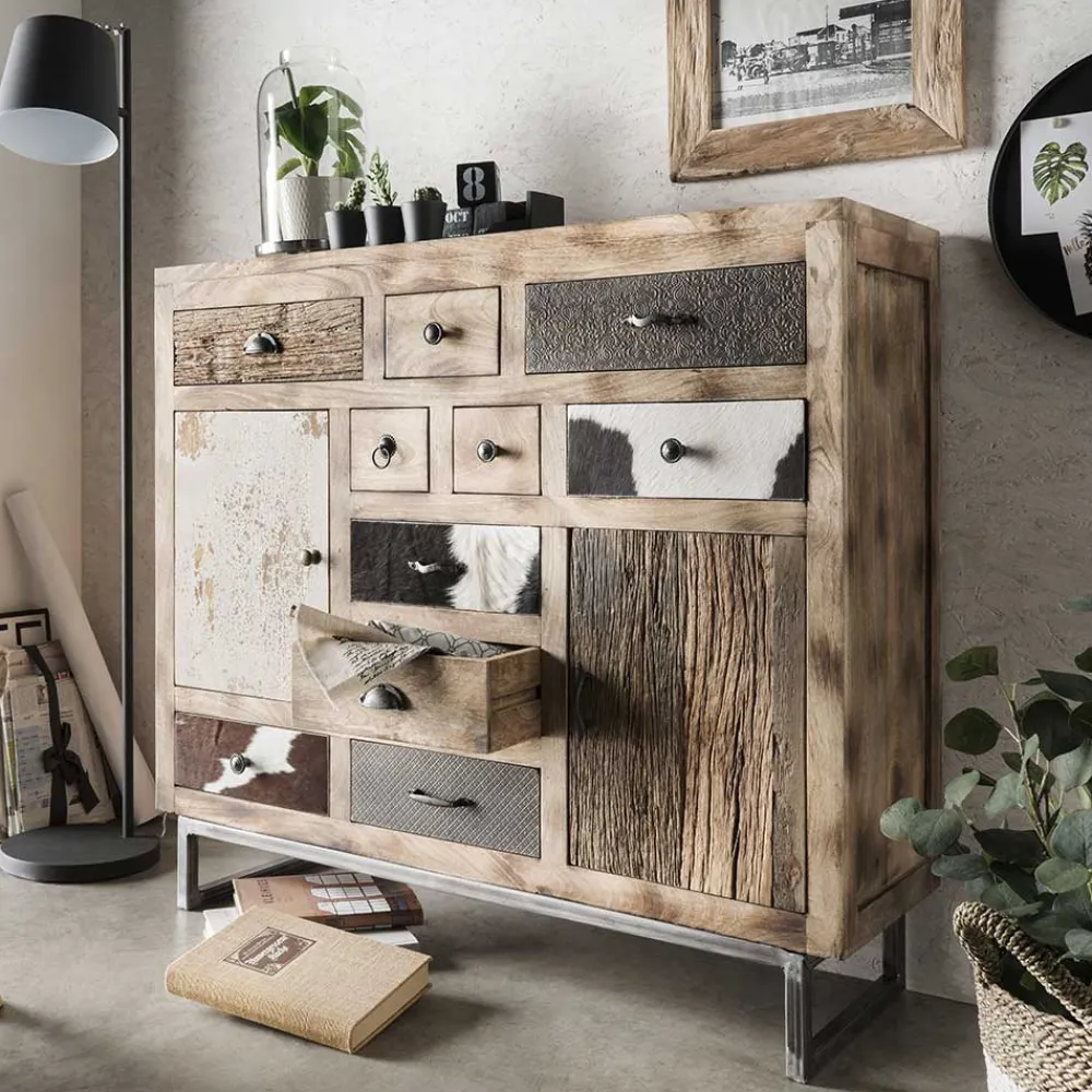 Wohnen 115x103x36 Große Kommode aus Recyclingholz - Calcalero