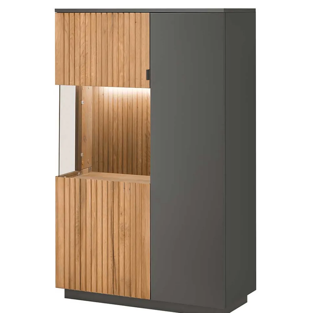 Wohnen 92x152x40 Highboard in Anthrazit & Eiche Bianco - Cruzca