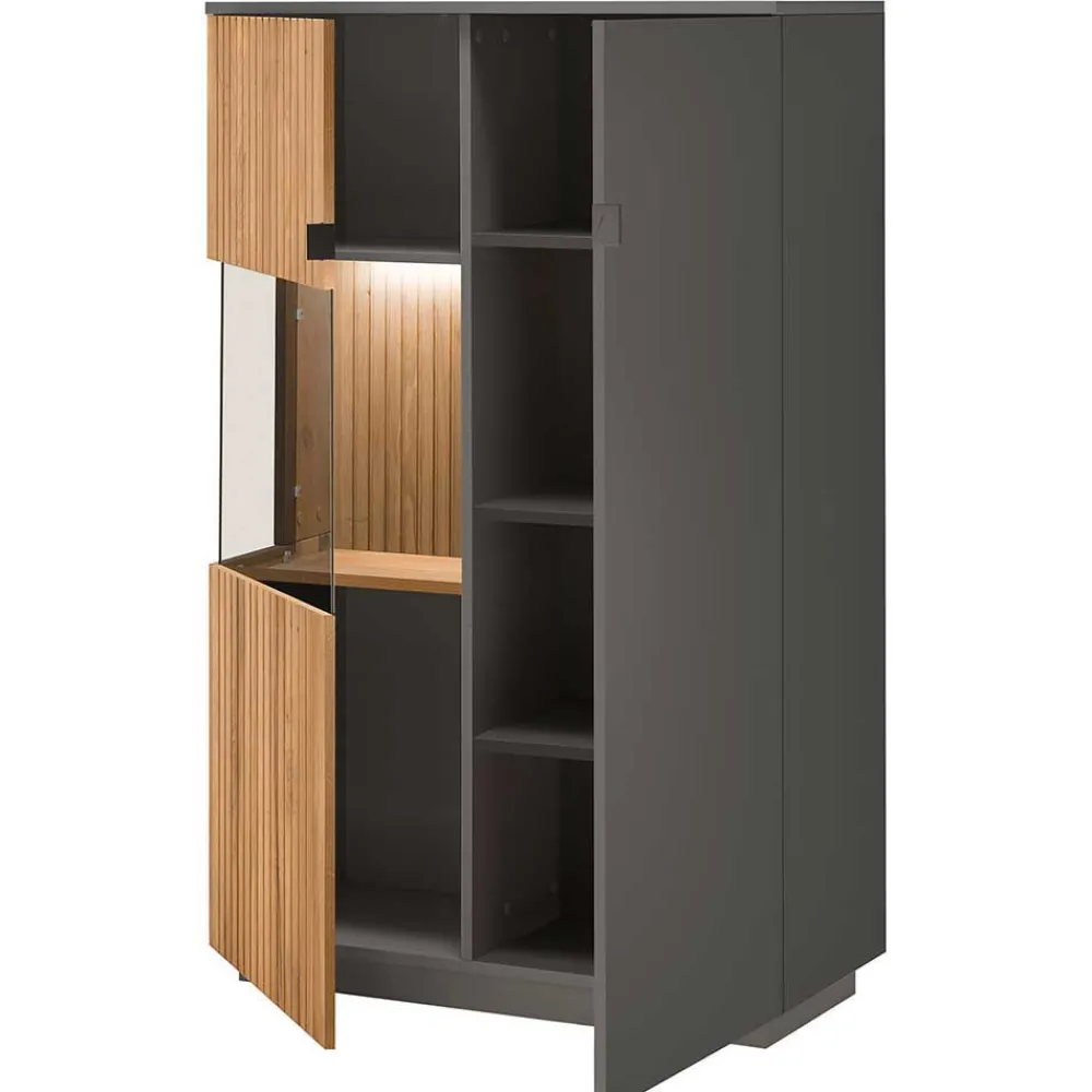 Wohnen 92x152x40 Highboard in Anthrazit & Eiche Bianco - Cruzca