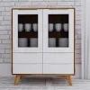 Wohnen 90x109x40 Highboard mit Glas Türen & 4 Schubladen - Diesta