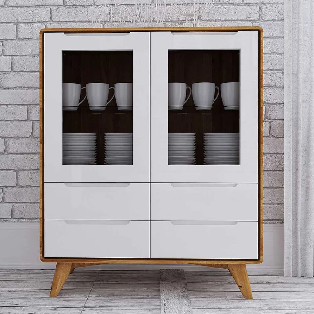Wohnen 90x109x40 Highboard mit Glas Türen & 4 Schubladen - Diesta