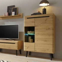 Wohnen 90x134x40 Highboard mit Glaseinsatz 2-türig - Olcian