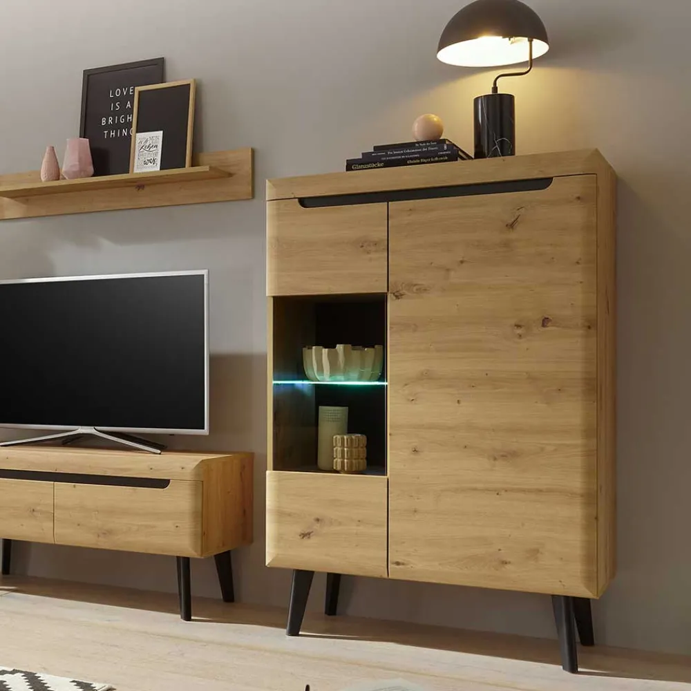 Wohnen 90x134x40 Highboard mit Glaseinsatz 2-türig - Olcian