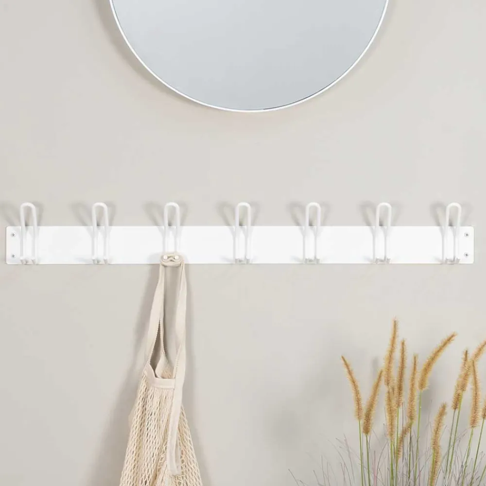 Wohnen Weiße Möbel|Bürogarderoben*100x14x7 Hängende Garderobe mit 7 doppelten Haken - Thilado