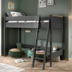 Kinder Wohnen 139x160x210 Hochbett mit Leiter in Anthrazit - Donya