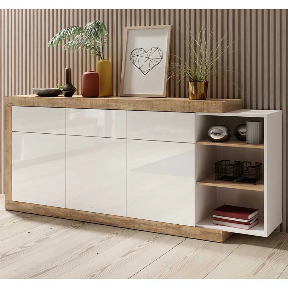 Wohnen Sideboards*200x86x40 Hochglanz Anrichte in Weiß - Milvara