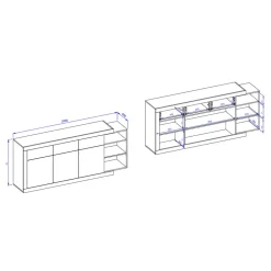 Wohnen Sideboards*200x86x40 Hochglanz Anrichte in Weiß - Milvara